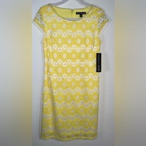 Madison Leigh Sunflower Yellow Dress with Floral Lace Overlay - Size 6